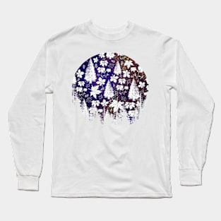 Indigo and Purple Christmas Floral Pattern Long Sleeve T-Shirt